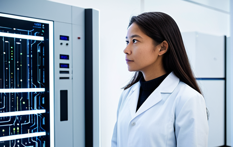 A professional quantum physicist in a modest lab coat, standing thoughtfully beside a futuristic quantum computing apparatus within a meticulously clean, high-tech research laboratory. The scene features glowing superconducting elements and subtle abstract visualizations of entangled qubits, emphasizing precision and scientific inquiry. The physicist is fully clothed in appropriate attire, displaying perfect anatomy and natural proportions. High-resolution, professional photography, studio lighting, safe for work, appropriate content, family-friendly.