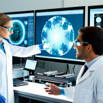Pharmaceutical Breakthrough**

A team of scientists in a modern, brightly lit laboratory, fully clothed in lab coats and safety glasses, working with holographic molecular models. Complex chemical structures are displayed on large screens. Emphasis on collaboration and innovation. Safe for work, appropriate content, professional, perfect anatomy, natural proportions, high quality, fully clothed.

**