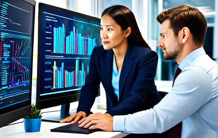 양자컴퓨팅의 금융 분야 응용 - Quantum Risk Management**
"A diverse team of financial analysts in a modern, brightly lit office, c...
