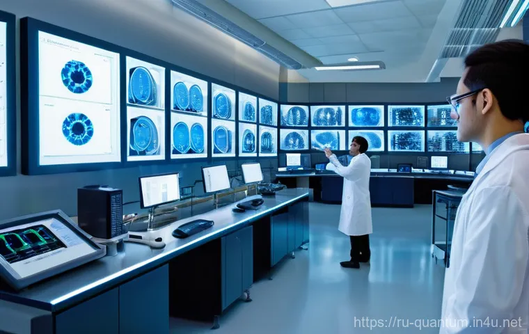 양자컴퓨터의 상업적 영향 - **Quantum-Accelerated Drug Discovery Lab**
"A panoramic view of an ultra-modern, pristine pharma...