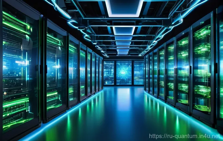 양자광학 기술의 미래 - Secure Quantum Communication Network**
"A wide-angle, cinematic shot of a futuristic data center or...