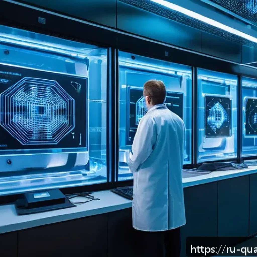 양자컴퓨터의 원리와 기초 - A highly detailed futuristic quantum computer laboratory set in a modern Russian research center, fe...