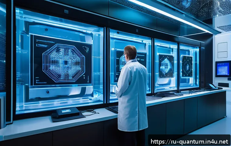 양자컴퓨터의 원리와 기초 - A highly detailed futuristic quantum computer laboratory set in a modern Russian research center, fe...