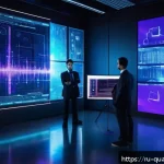 양자랜덤넘버 생성기 - A futuristic high-tech laboratory setting showing a sleek quantum random number generator device emi...